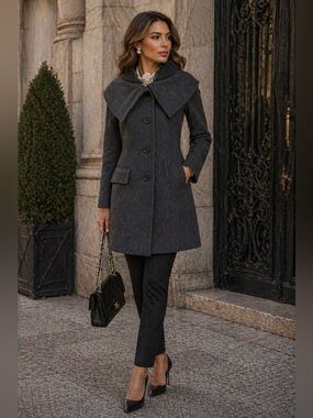 BCBGMaxAzria  Elegant Women's Coat wool blend with detachable collar Sz M